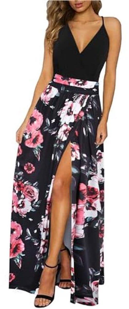 Zomerjurk Dames V-hals Korte Mouw Split Casual Maxi Jurk