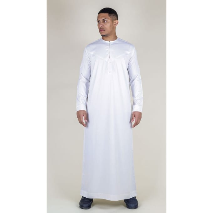 Witte Thobe-gewaad voor heren, satijn Emirati Islamitische Jubba Eid, normale pasvorm