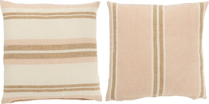 J-Line kussen Gestreept - linnen - lichtroze/wit/beige - 2 stuks