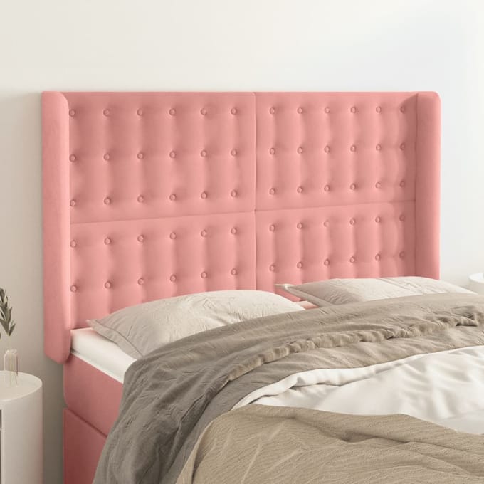 vidaXL - Hoofdbord - met - randen - 147x16x118/128 - cm - fluweel - roze