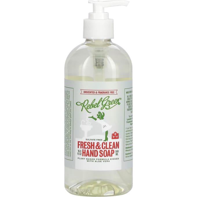 Rebel Green, Fresh & Clean Hand Soap, Unscented, 16.9 fl oz (500 ml) white