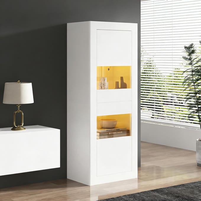 Sweiko Vitrinekast - LED-verlichting - Glazen planken - Opbergkast - Wit