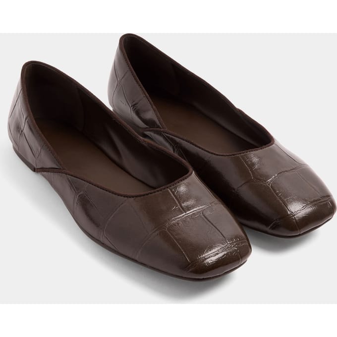 Yours Chocoladebruine Krokodillen Balletpumps Met Vierkante Neus In Brede Epasvormsize 43E