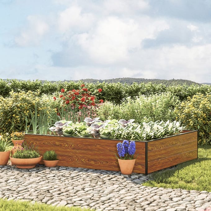 195 x 150 x 39 cm Moestuinbak Halfsize, Laklaag met houtoptiek