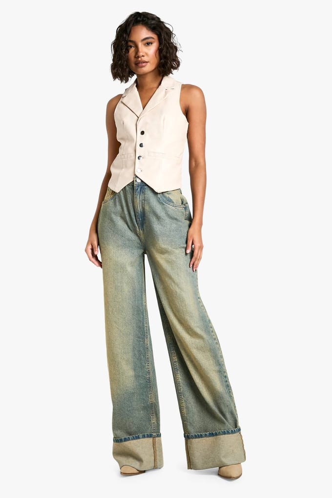 boohoo Dames Hoge kunstleren vest met knoopsluiting | Ecru | Maat: 8