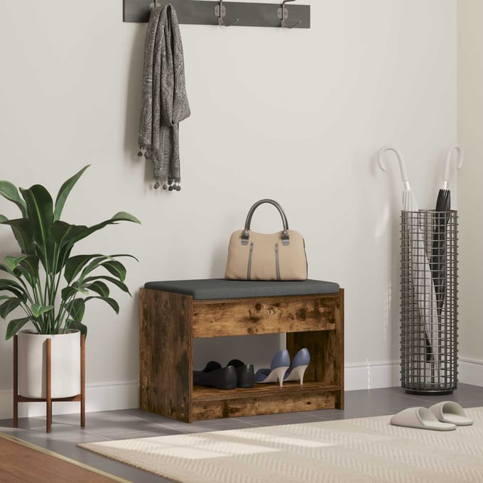 vidaXL - Hallenbank - Gerookte - Eik - 63 - x - 38 - x - 45 - cm