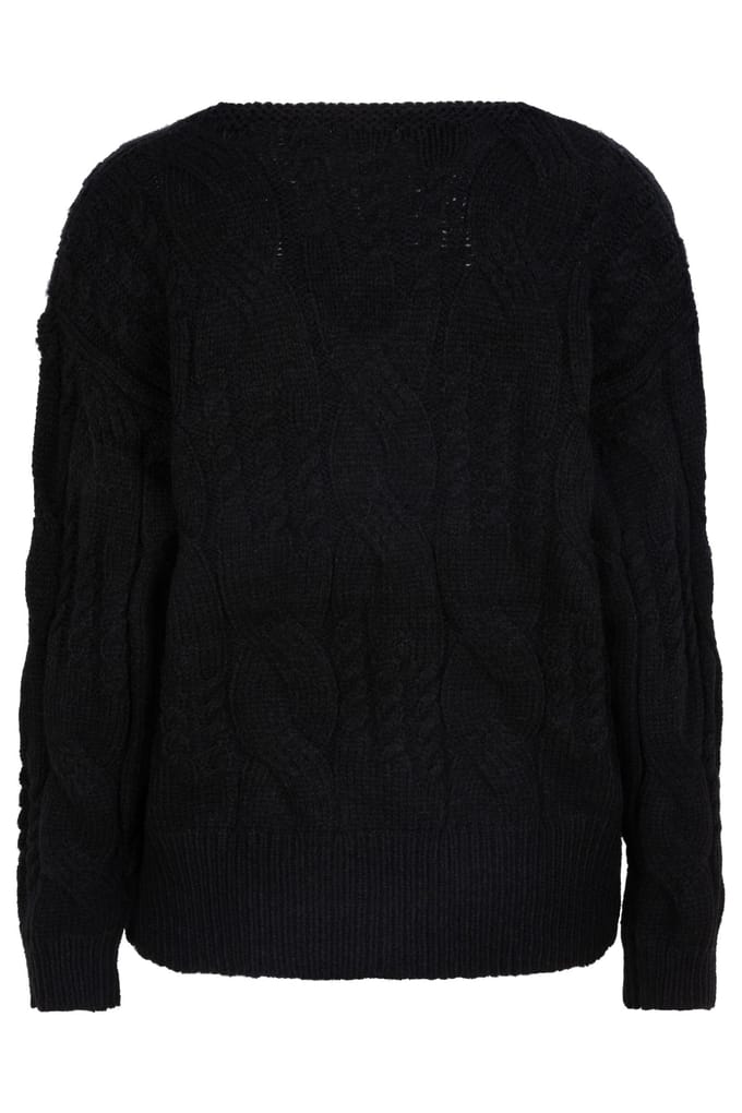 EsQualo Sweater Cables V-neck Black Größe: S | Pullover Outlet | Damen | Schwarz