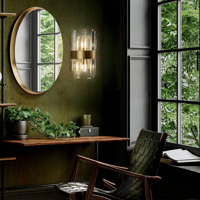 Schuller Valencia Wandlamp Grace, 2-lamps, goudkleurig, ijzer, glas