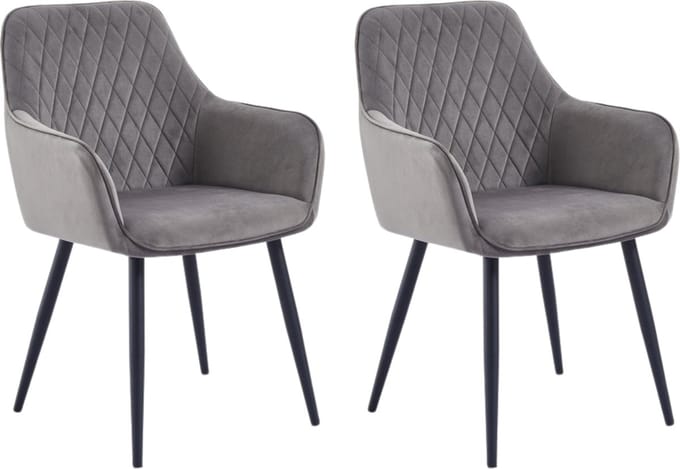 Colenis® - Beverly Eetkamerstoel - Set Van 2 - Grijs - Fluweel - Velvet - Industrieel - Met armleuning