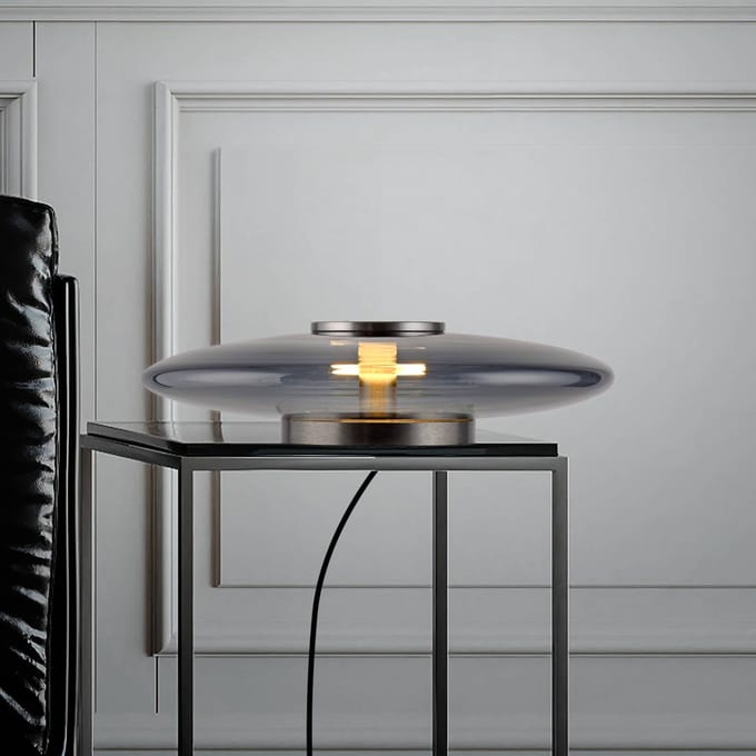 LED tafellamp PURE Vitrum, grijs, glas/aluminium, touchdimmer