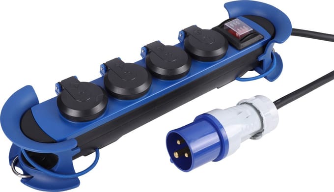 Q-Link stekkerdoos - 4-voudig - outdoor - CM-system - CEE - 3 x 1.5 mmÂ² - 5 m - blauw