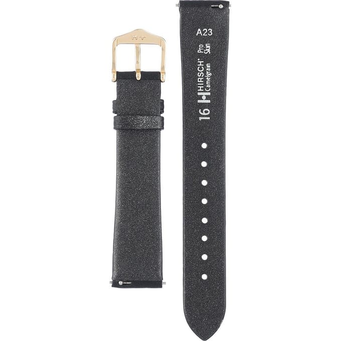 Hirsch Horlogeband -  Camelgrain Zwart - Leer - 16mm