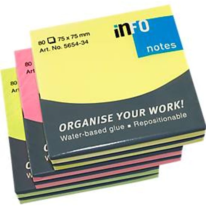 Info sticky notes - Brilliant - 6 x 80 vel - 75x75mm - 3 kleuren - IN-5854-21