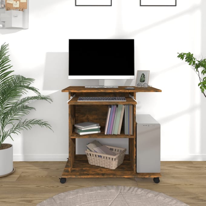 vidaXL - Computerbureau - 80x50x75 - cm - bewerkt - hout - gerookt - eikenkleurig
