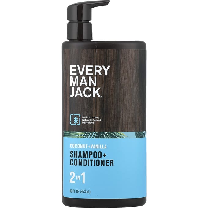 Every Man Jack, 2-in-1 Shampoo + Conditioner, Kokosnoot + Vanille, 473ml (16 fl oz) black