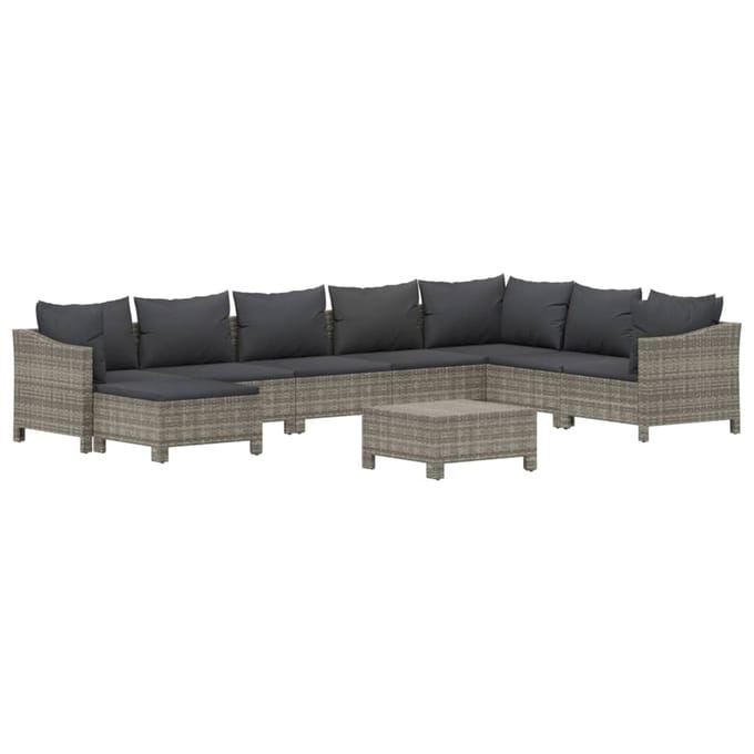 vidaXL - 9-delige - Loungeset - met - kussens - poly - rattan - grijs