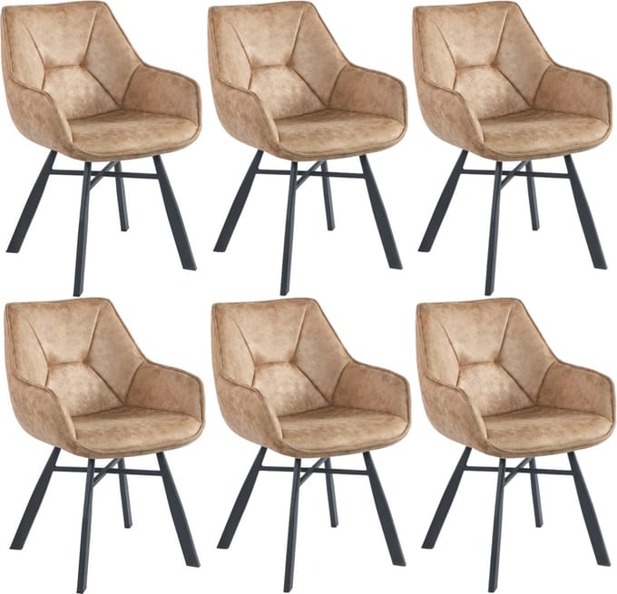 Colenis® - Solido Eetkamerstoel - Set van 6 - Beige - Microfiber Stof - Industrieel - Met armleuning - Stoel