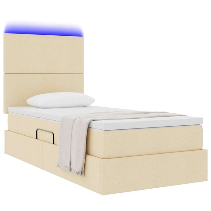 vidaXL - LED - opbergbed - met - matras - Crème - 90 - x - 190 - cm - Stof