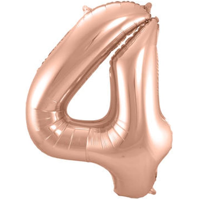 Rosé Goudkleurige Cijferballon cijfer 4 - 86cm
