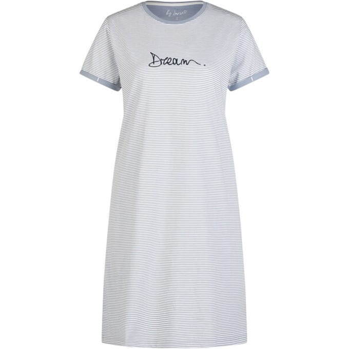 By Louise Essential Dames Nachthemd Korte Mouw Gestreept Lichtblauw - Maat M
