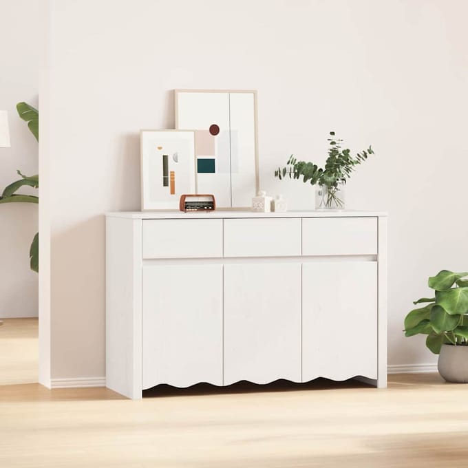 vidaXL - Dressoir - Drammen - Wit - 114 - x - 43 - x - 75,5 - cm - Massief - grenenhout