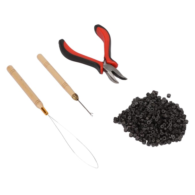 4 stuks Hairextension Gereedschapsset Professionele Haarstyling Tangenset met 4,5 mm Siliconen Ringen Trekken black