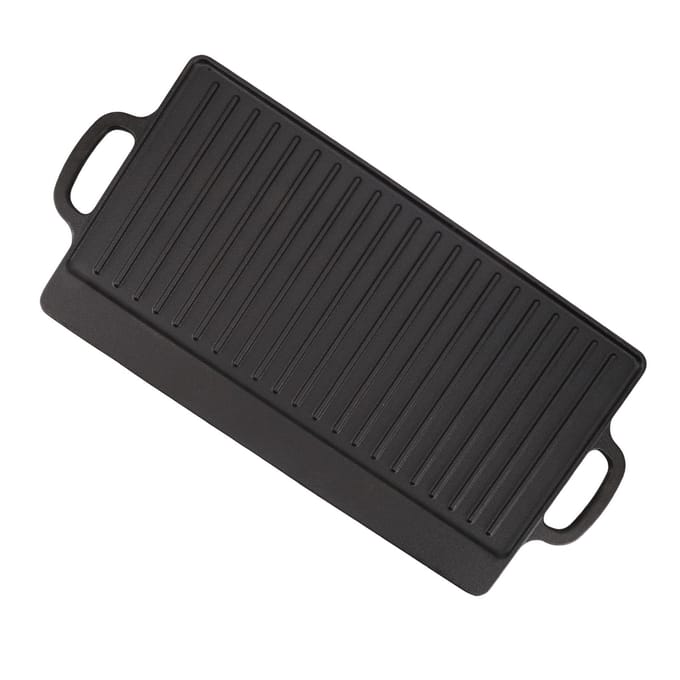 Dubbelzijdige gietijzeren bakplaat, snelle gelijkmatige verwarming, omkeerbare grillplaat voor buiten kamperen, gas Large black