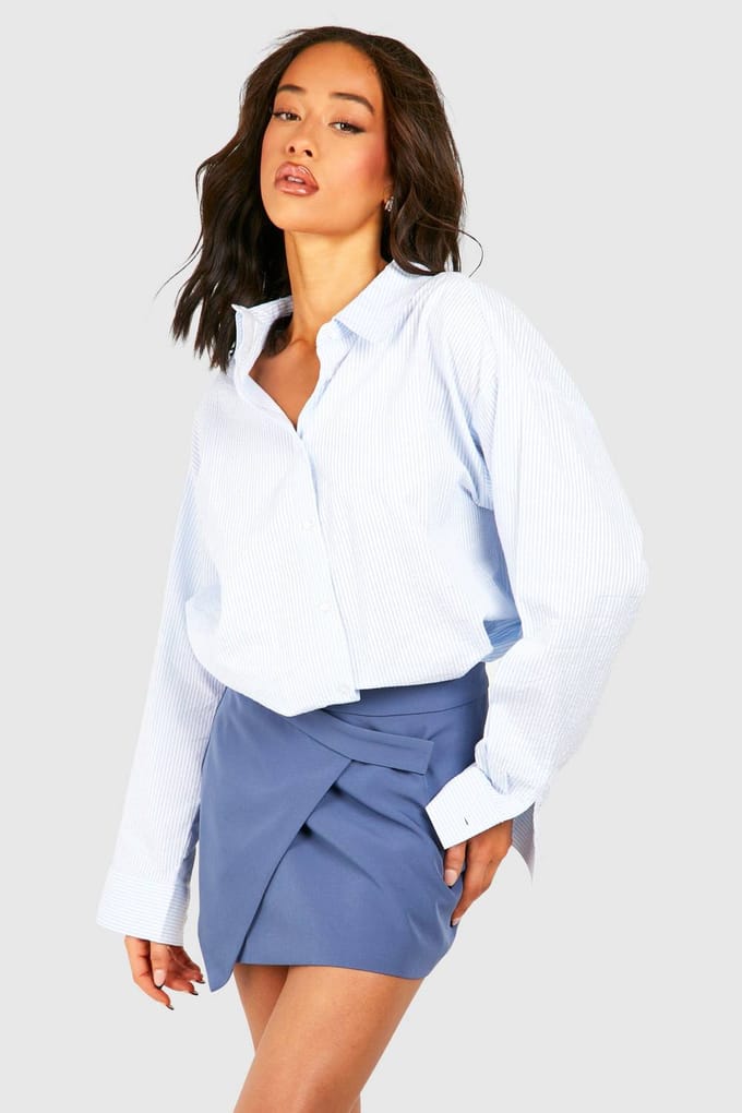 boohoo Dames Tailored Asymmetric Mini Rok | Leisteen Blauw | Maat: 36