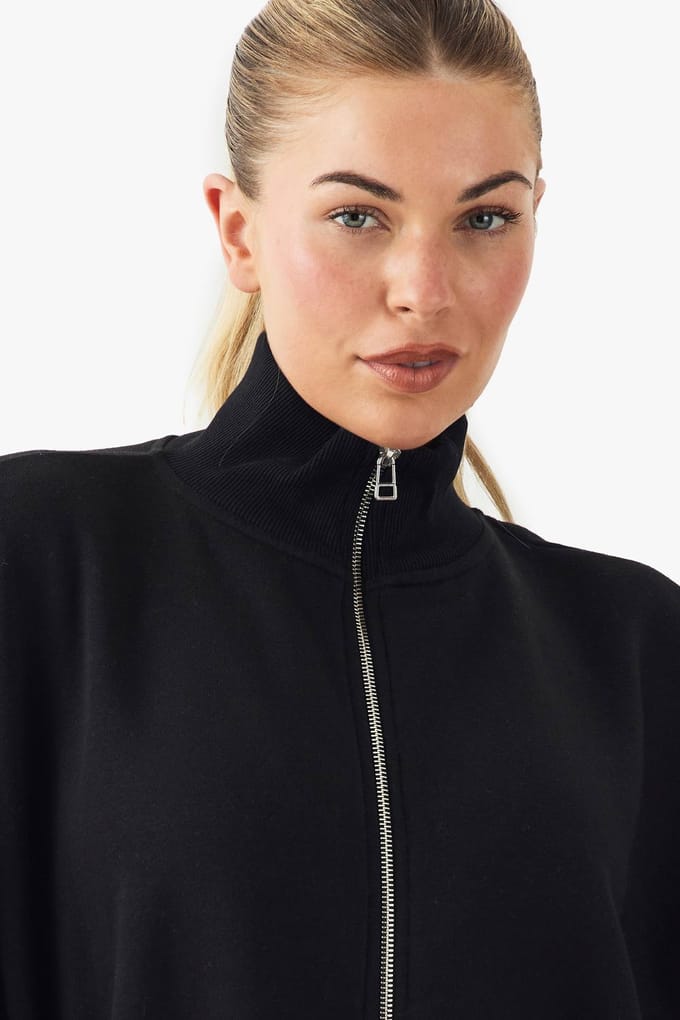 boohoo Dames Funnel Neck Zip Through Oversized Bomber Sweatshirt | Zwart | Maat: XS