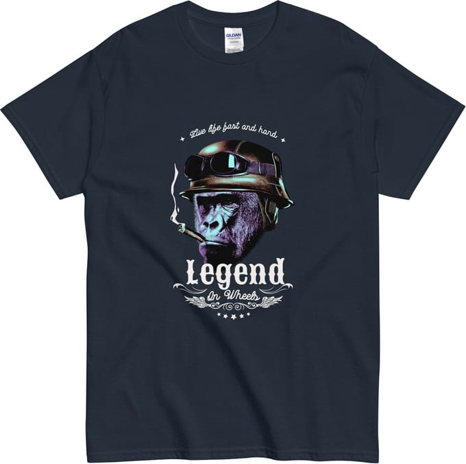 Biker Gorilla Tshirt - Fast Life Legend Quote - Dames & Heren - Blauw - M