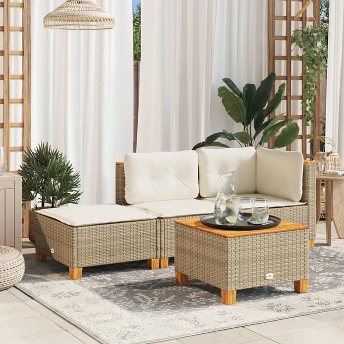 vidaXL - Tuinkruk - met - kussen - 63,5x56x32 - cm - poly - rattan - beige