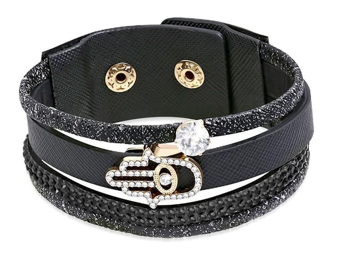 Amanto Armband Cosmo Black - PU Leer - Hamsa - 25mm - 18cm