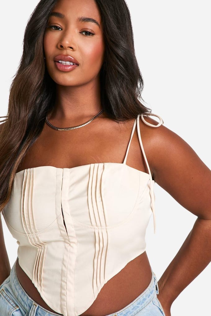 boohoo Dames Plus Naad Detail Corset Top | Ecru | Maat: 56