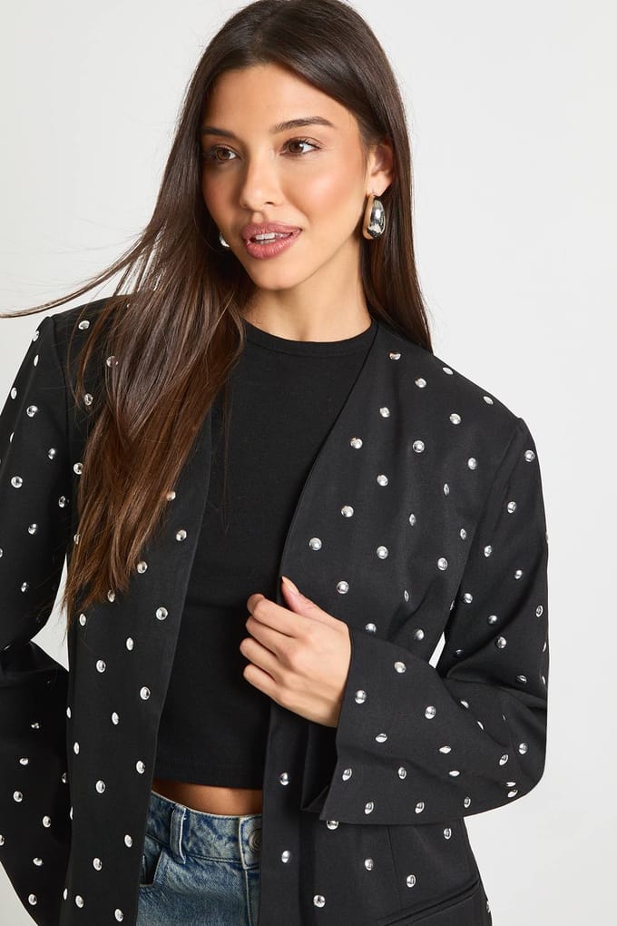 boohoo Dames Studden kraagloze oversized blazer | Zwart | Maat: 40