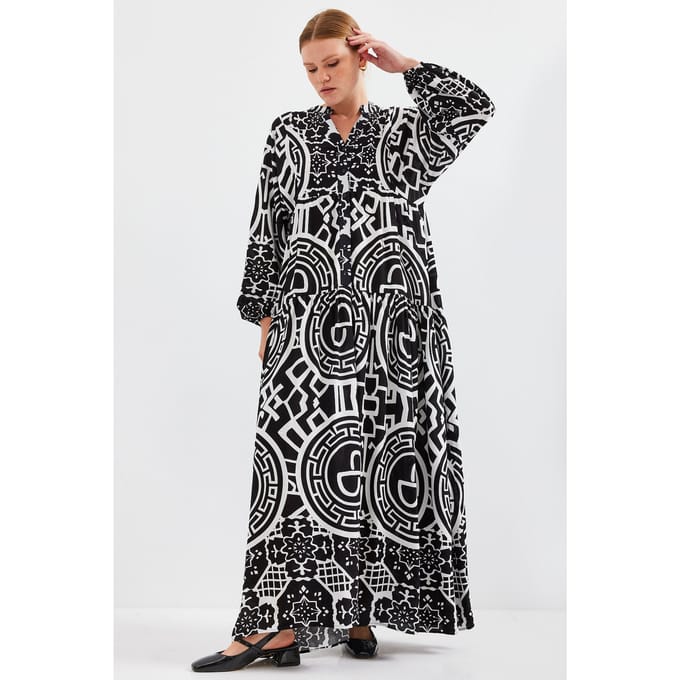 Geprinte V-hals Maxi-jurk