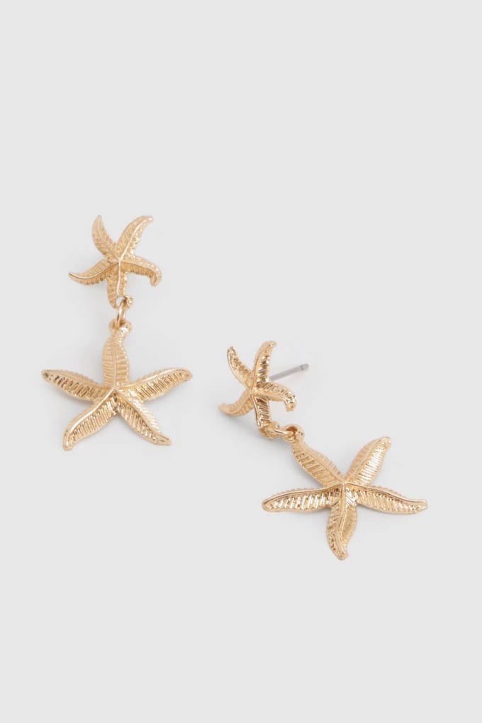 boohoo Dames Starfish Drop Earrings | Goud