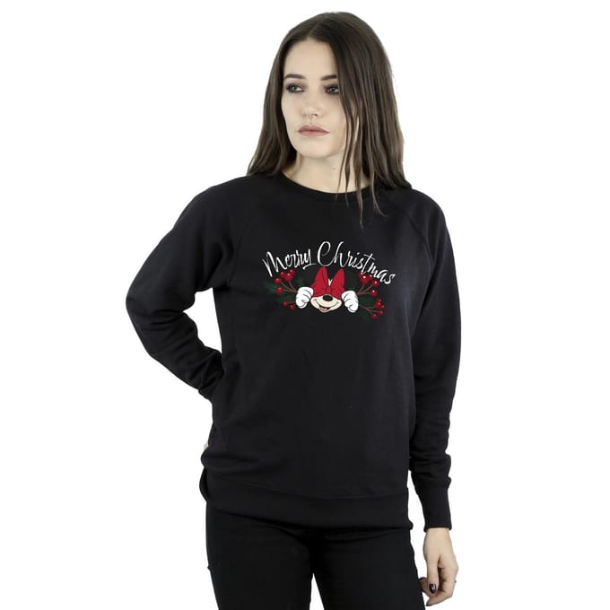 Disney Dames/Dames Minnie Mouse Kerstmis Holly Sweatshirt (Zwart)