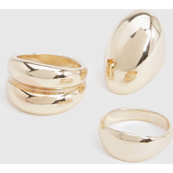 boohoo Dames Gouden chunky statement ringen 3-pack