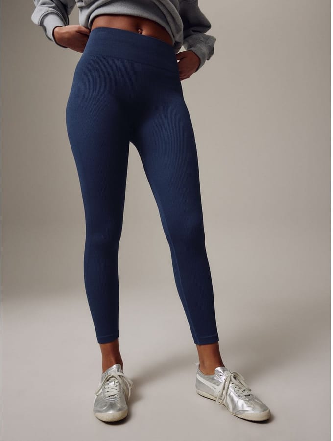 Next - Dames - Geribbelde, naadloze legging met hoge taille - Blauw