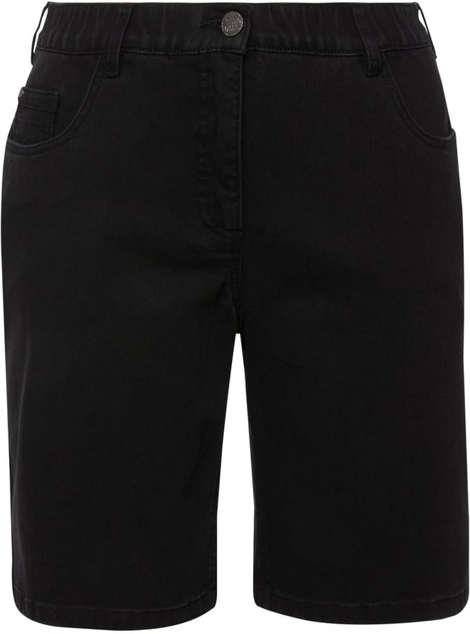 Ulla Popken - Dames - Jeansbermuda Mandy 5-pocket model comfortabele tailleband - Zwart - Maat 62