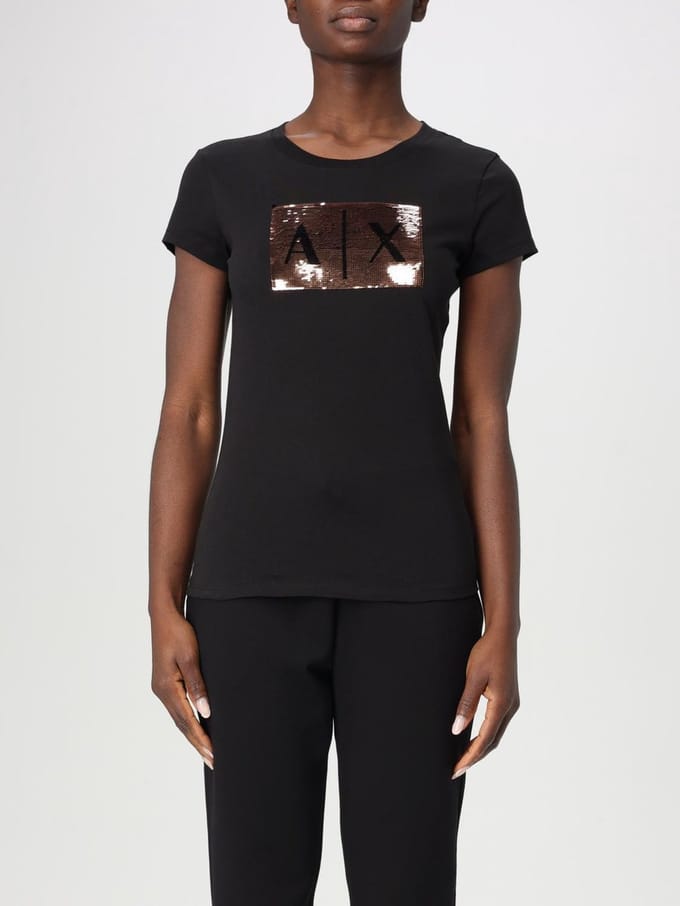 Sequin Logo TShirt Wo - Black T-Shirts