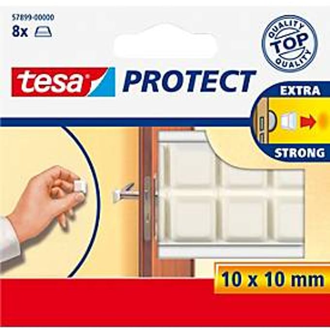 tesa® Protect® beschermende stootranden, vierkant, zelfklevend, schokabsorberend, L 10 x B 10 mm, kunststof, wit, 8 stuks