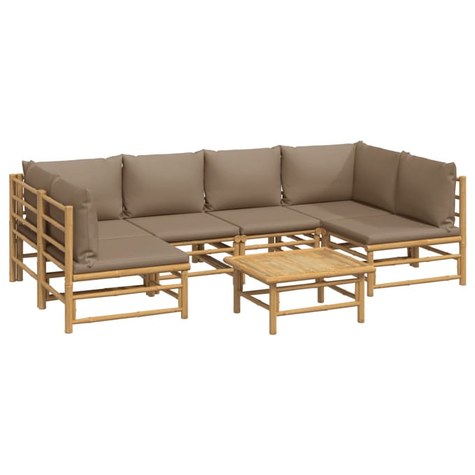 vidaXL - 7-delige - Loungeset - met - kussens - bamboe - taupe