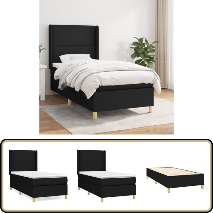 vidaXL - Boxspring - met - matras - fluweel - zwart - 100x200 - cm