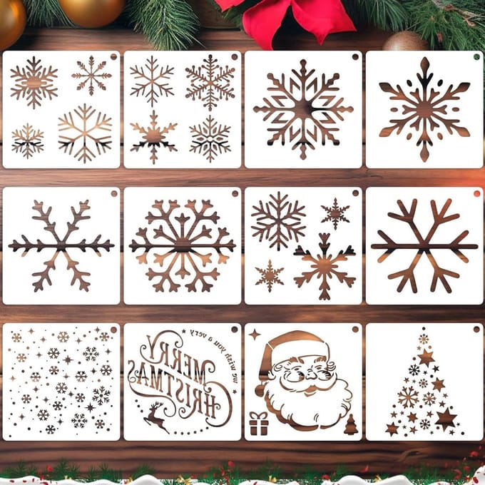 Kerst sjablonen 12 stuks - herbruikbare plastic sjablonen - veilig voor kinderen - ideaal voor kerstdecoraties - ShopVlot