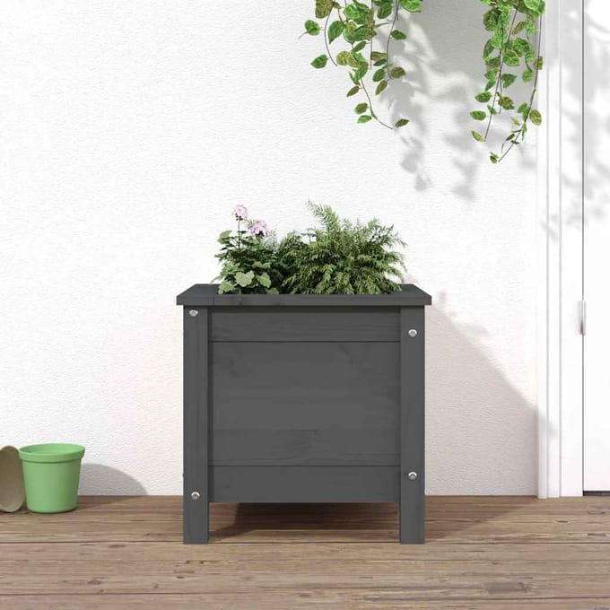 vidaXL - Plantenbak - 40x40x39 - cm - massief - grenenhout - grijs