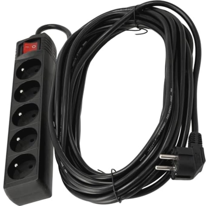 Verlengkabel met Schakelaar - 10m - 5x 230V Stopcontacten - IP20 - Zwart