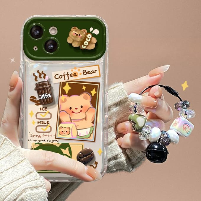 Pendentif Poupée Ours Beurre Applicable à Coque Mobile Apple 15promax IPhone 14 Miroir Rabattable XS Transparent iPhone 6s Plus white