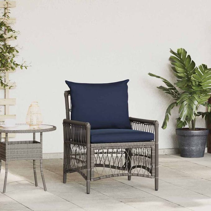 vidaXL Tuinstoel met kussen Grijs 73 x 61 x 77 cm poly rattan
