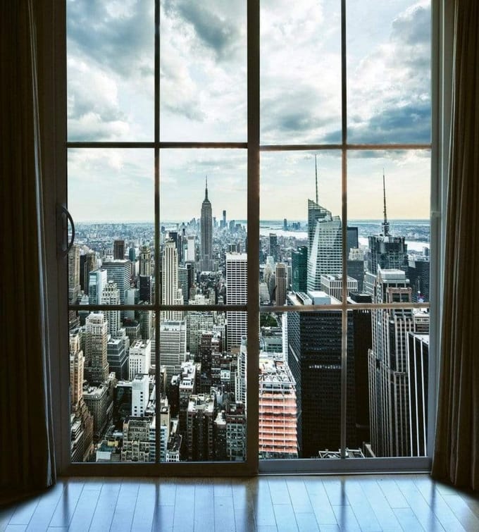 Fotobehang - Manhattan Window View 225x250cm - Vliesbehang